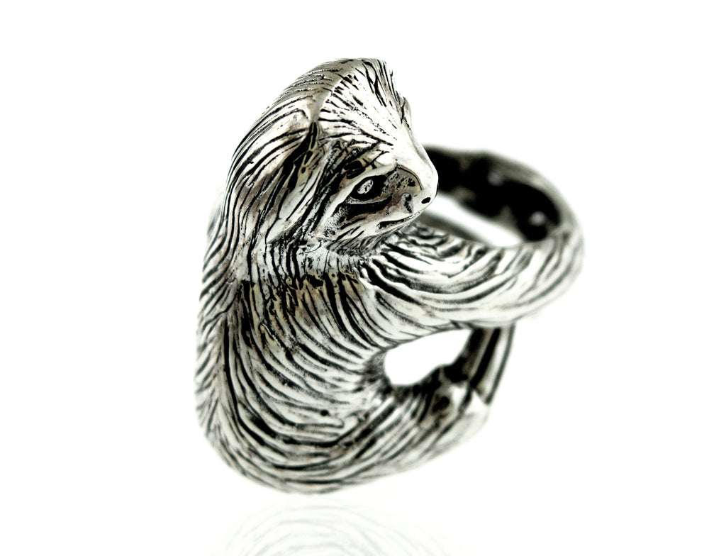An artisan silver Detailed Sloth Ring.