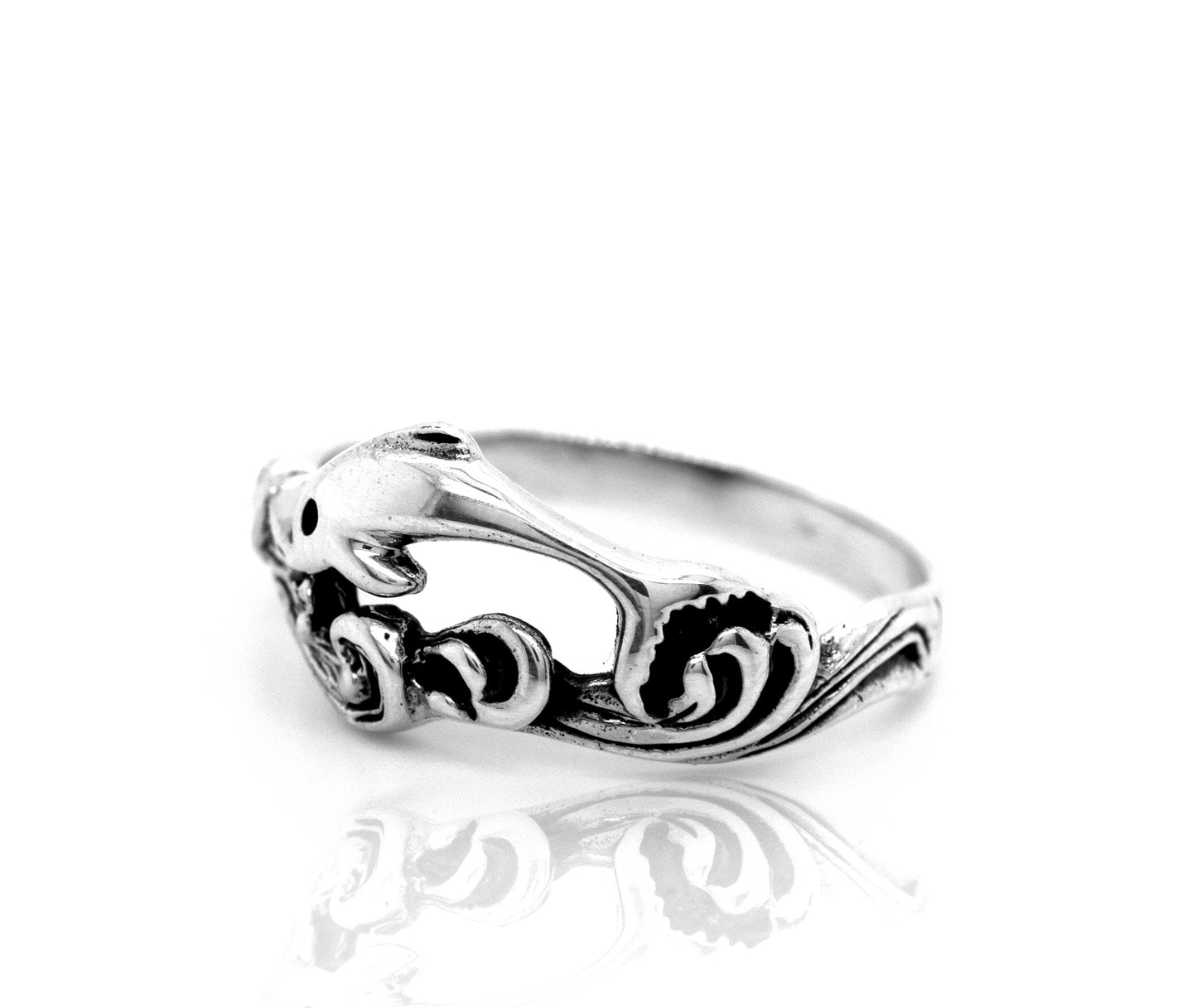 
                  
                    A sterling silver Swimming Dolphin Ring.
                  
                
