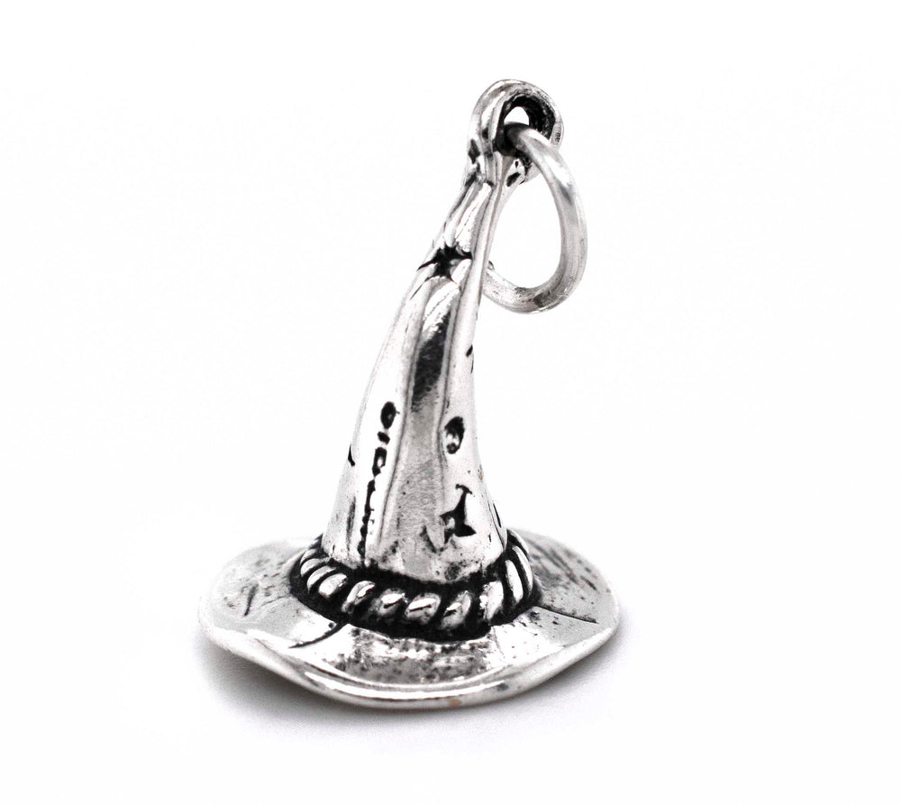A Super Silver Witch Hat Charm with Moon and Stars on a white background.