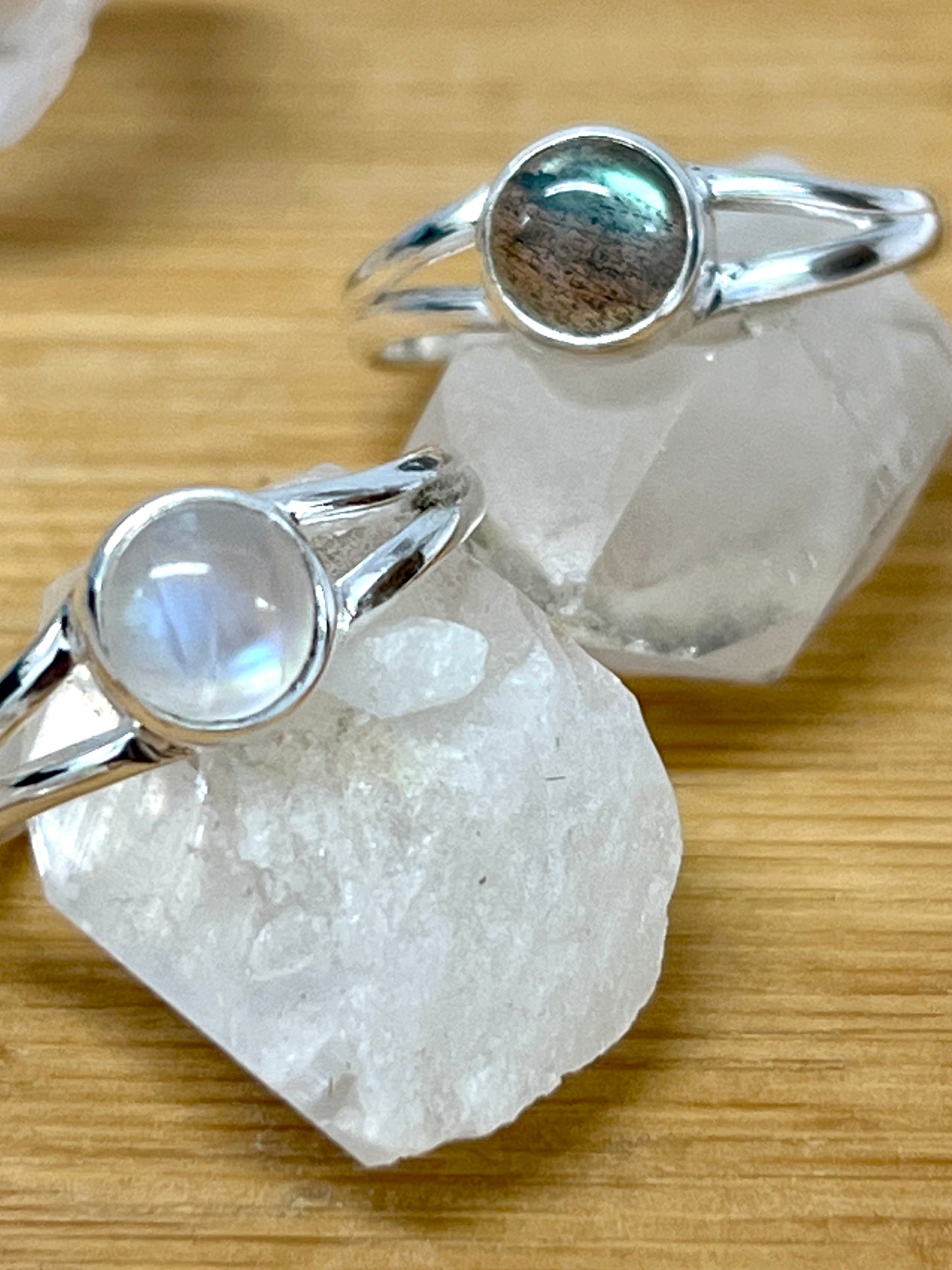 Two Circular Minimalist Stone Rings from Super Silver.