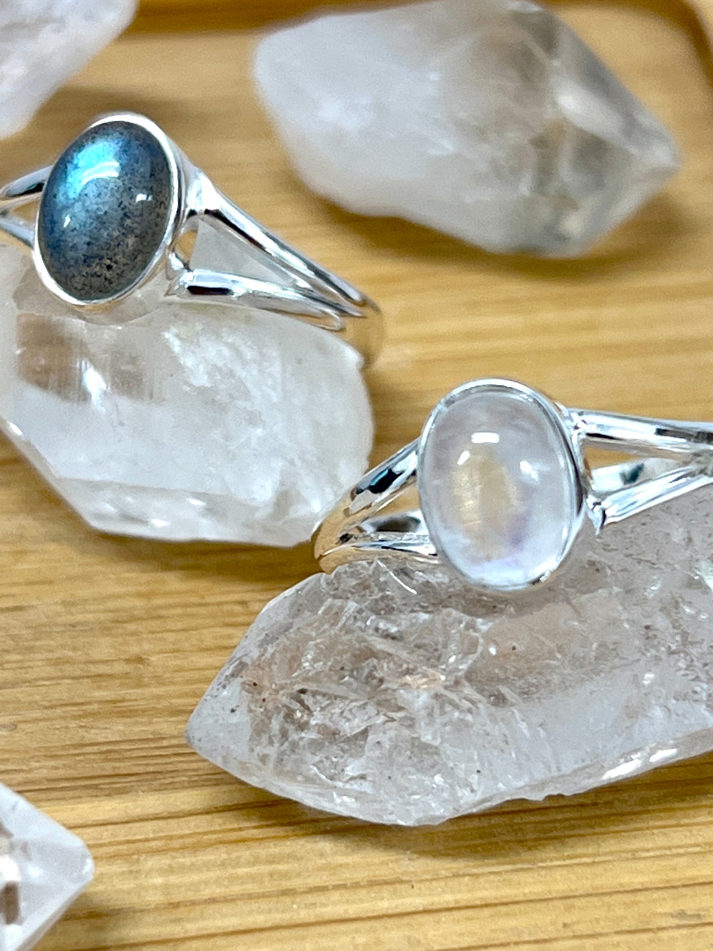 Minimalist Moonstone Or Labradorite Ring in sterling silver.