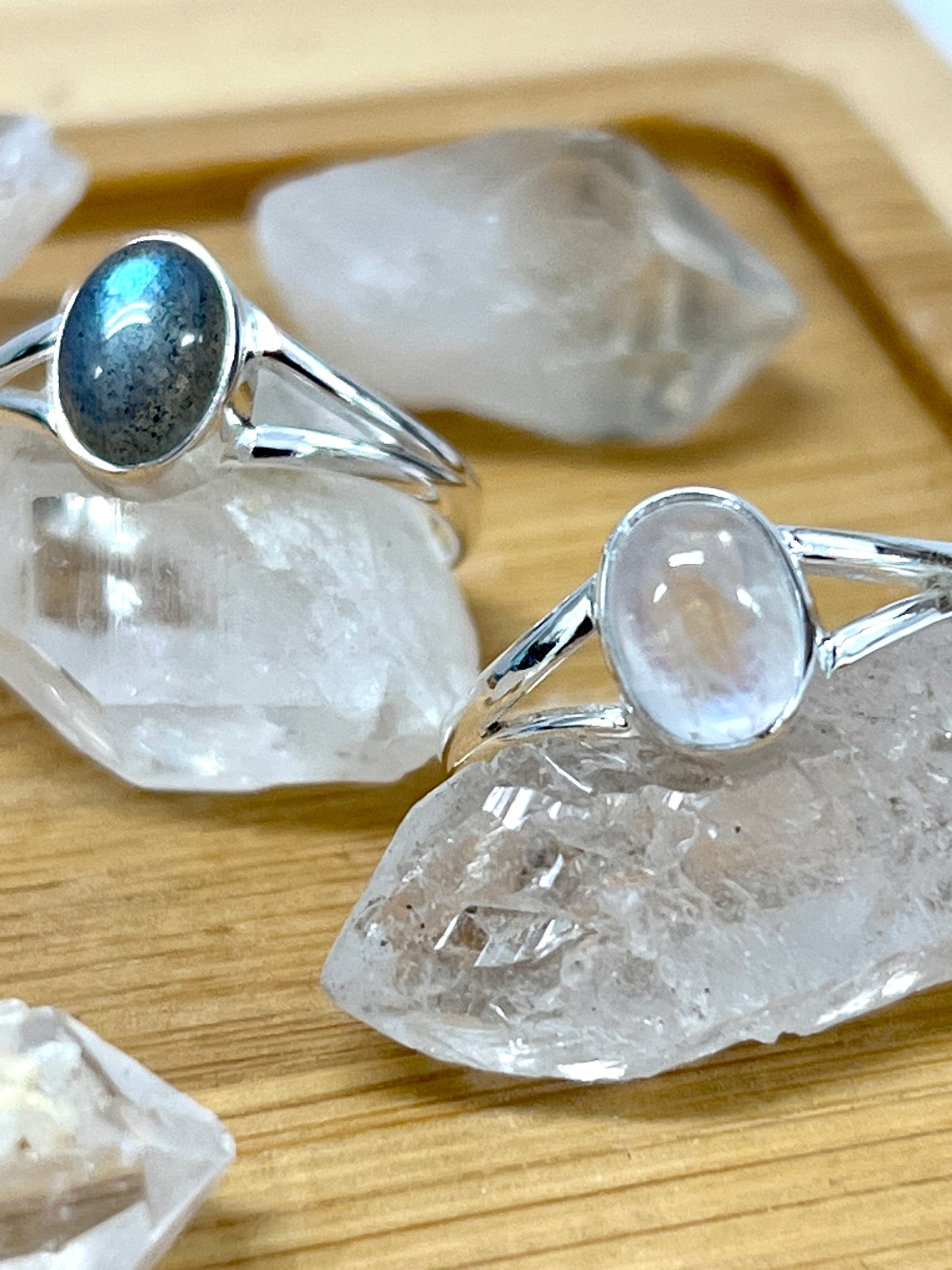 Minimalist Moonstone or Labradorite ring in sterling silver.