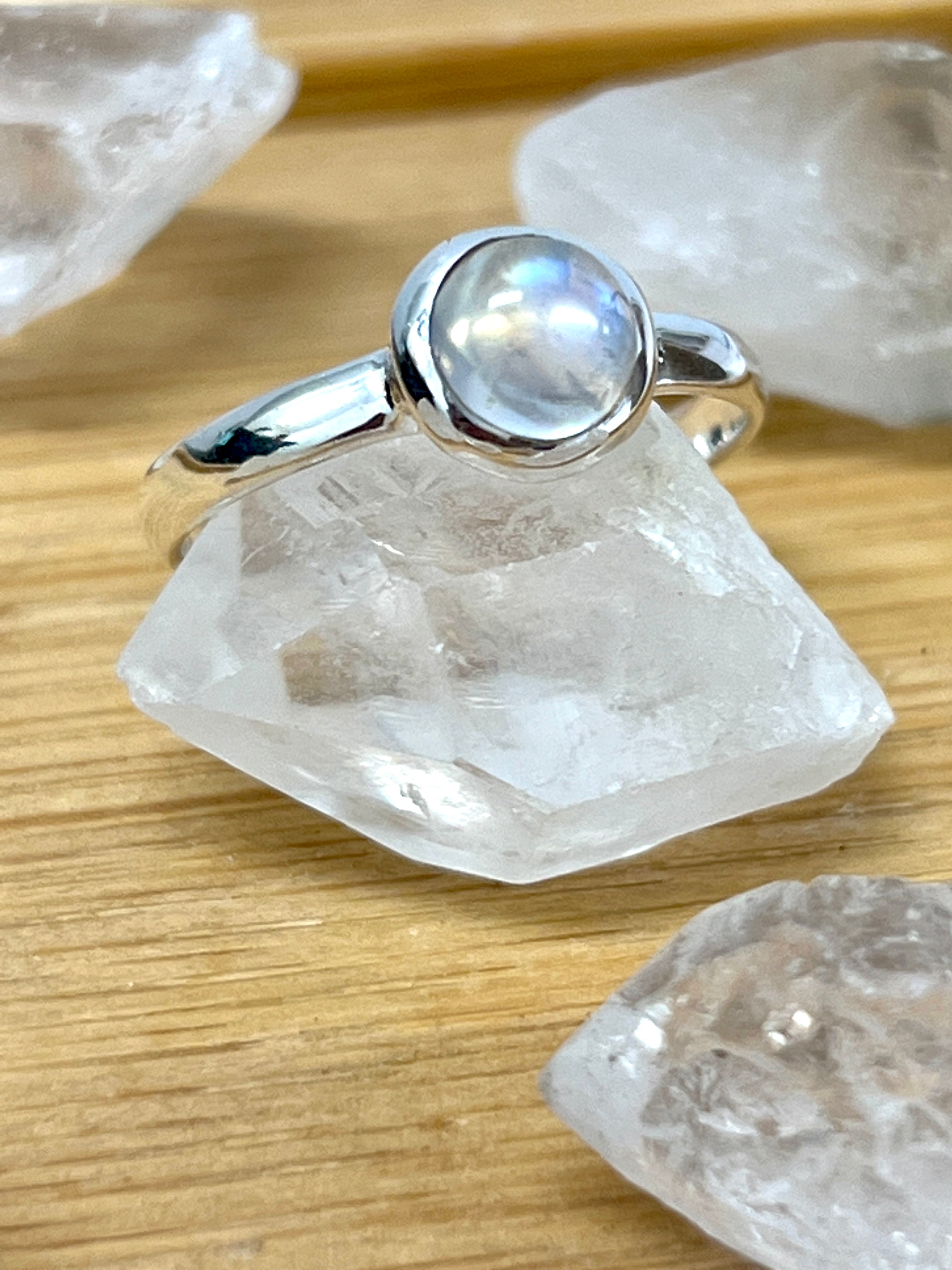 A Super Silver Simple Moonstone and Labradorite Stacking Ring, perfect for stone ring enthusiasts.