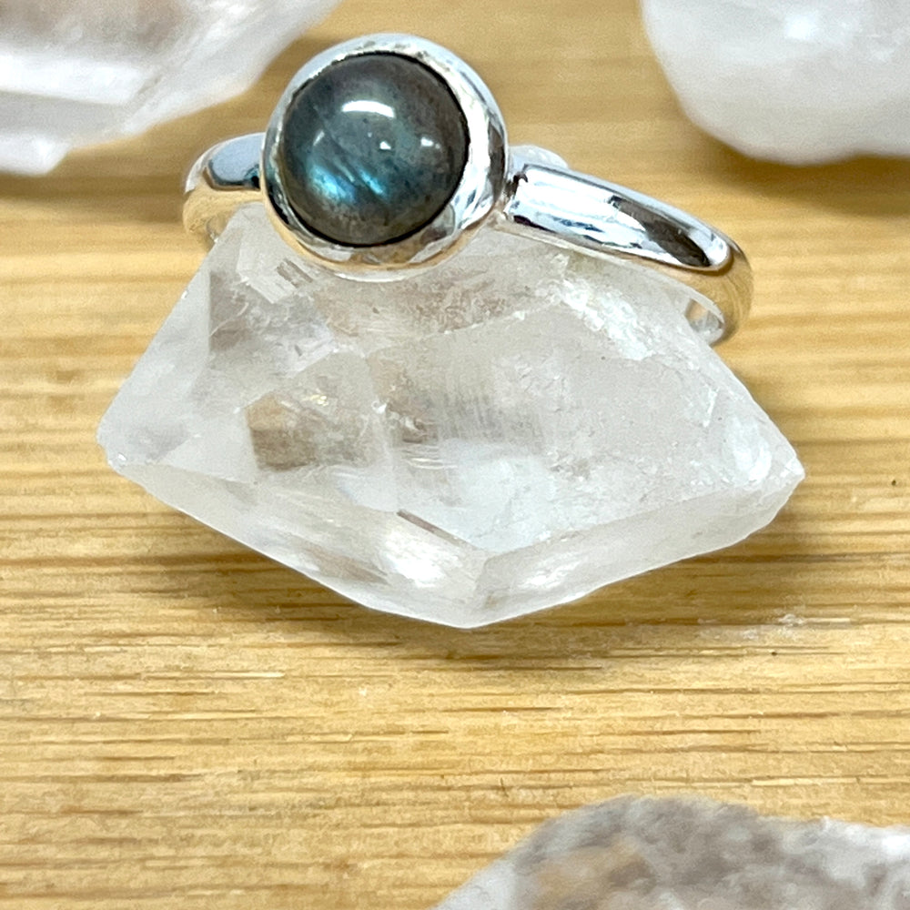 
                  
                    A Simple Moonstone and Labradorite Stacking Ring by Super Silver featuring crystals.
                  
                