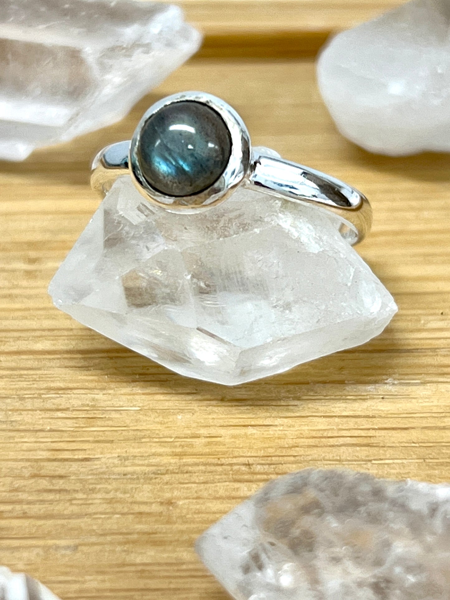 
                  
                    A Simple Moonstone and Labradorite Stacking Ring by Super Silver featuring crystals.
                  
                