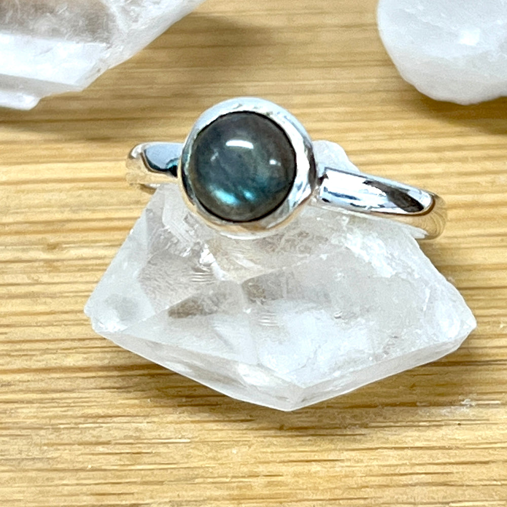 
                  
                    Super Silver's Simple Moonstone and Labradorite Stacking Ring with moonstone accents in sterling silver.
                  
                