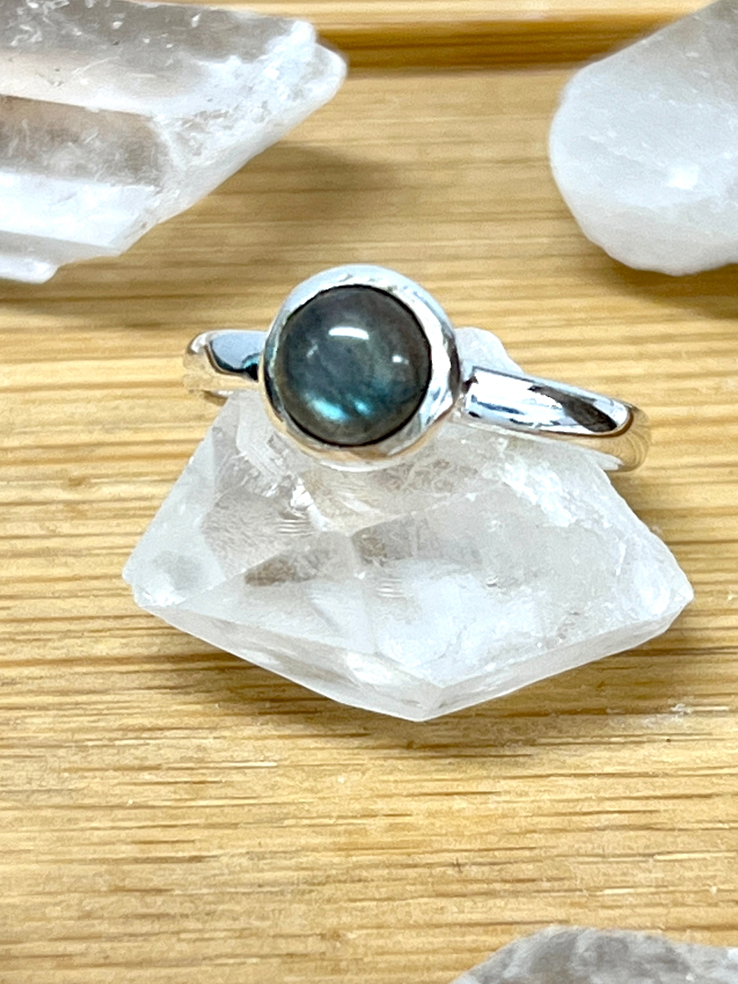 Super Silver's Simple Moonstone and Labradorite Stacking Ring with moonstone accents in sterling silver.