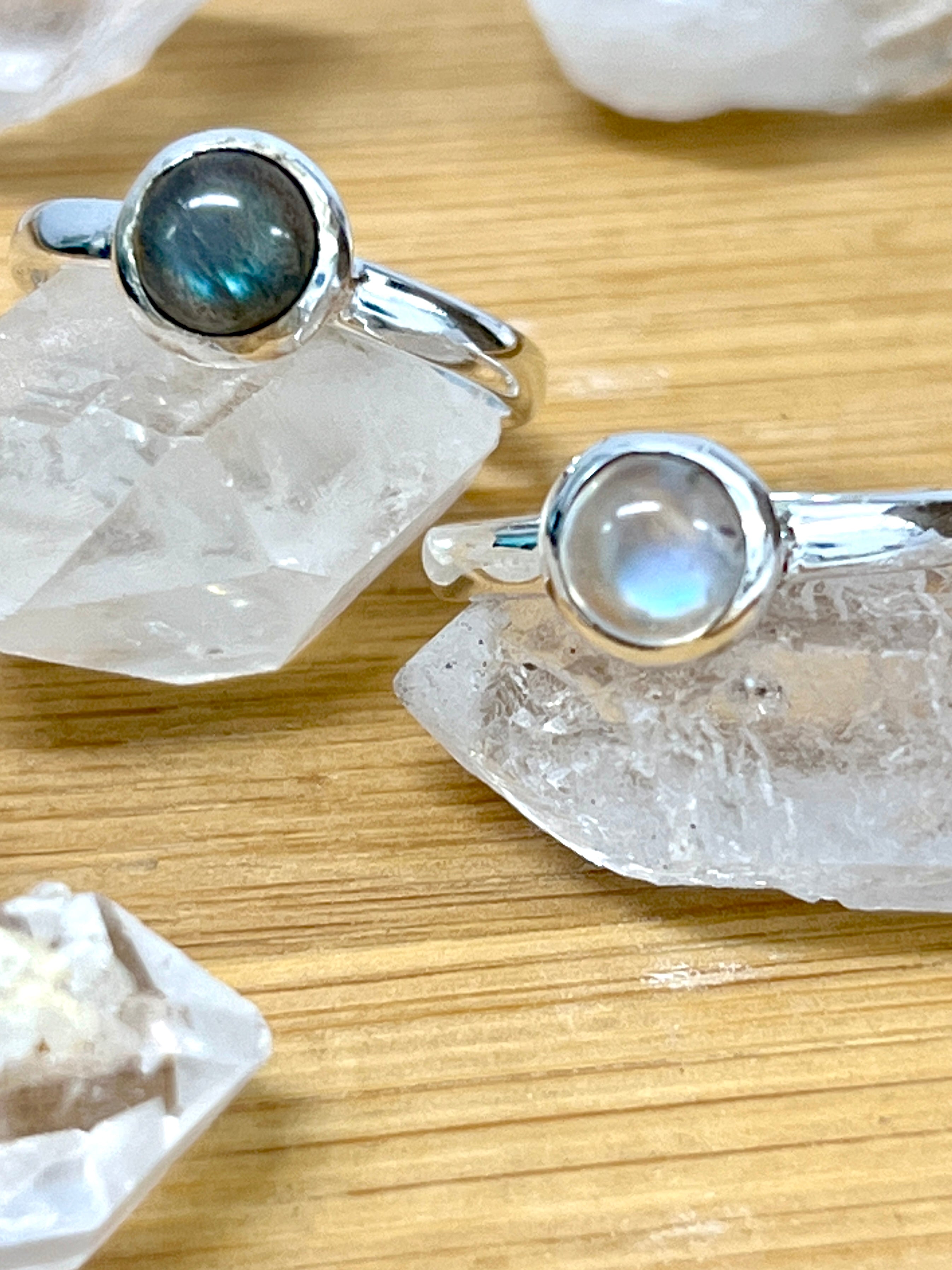 Simple Moonstone and Labradorite Stacking Ring from Super Silver in sterling silver.