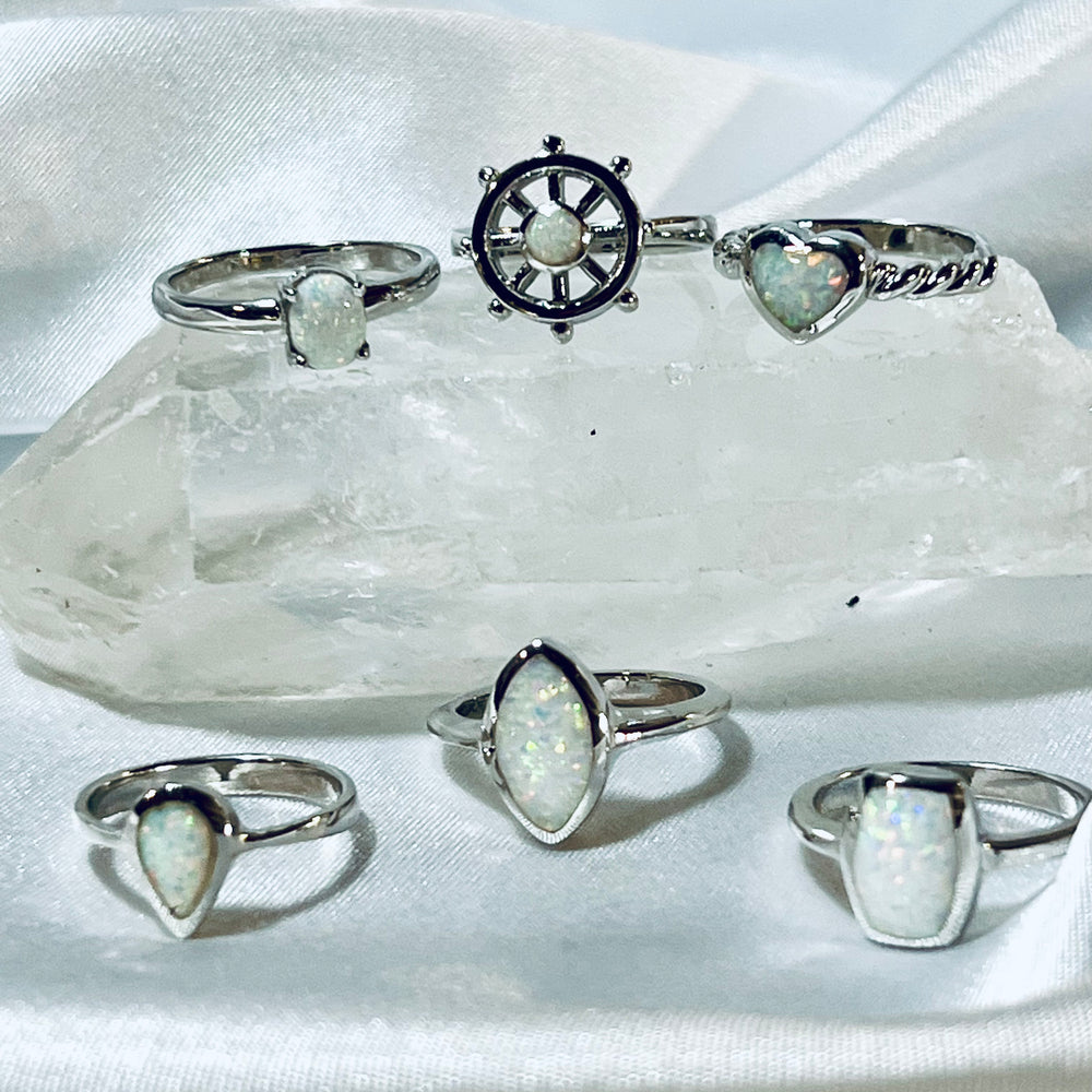 Super Silver Teardrop Shaped Opal Ring set.