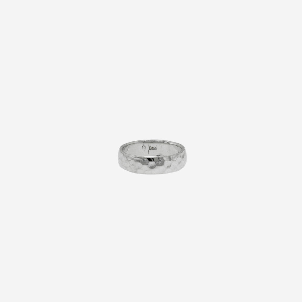 A 4mm Simple Hammered Band Ring by Super Silver, against a white background.