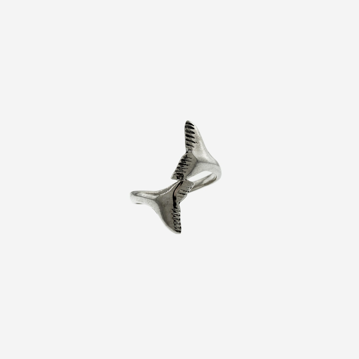 A Super Silver Twin Orca Tail Ring, perfect for sea lovers.