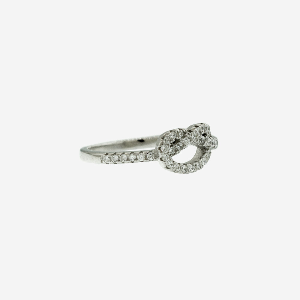 
                  
                    An elegant Cubic Zirconia Pretzel Knot Ring adorned with diamonds.
                  
                