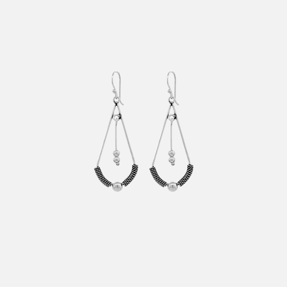 
                  
                    A pair of Super Silver Bali Teardrop Earrings with Tassel in .925 silver with black beads.
                  
                