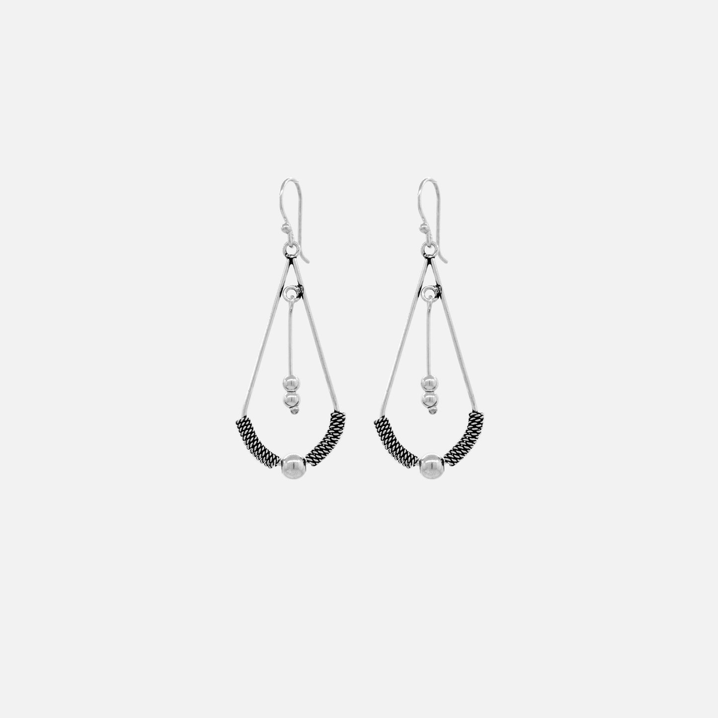 
                  
                    A pair of Super Silver Bali Teardrop Earrings with Tassel in .925 silver with black beads.
                  
                