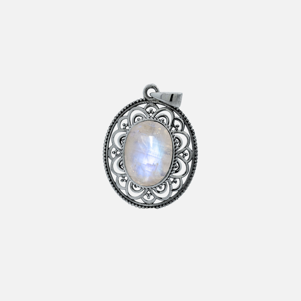 
                  
                    A Oval Moonstone Pendant with Filigree Border from Super Silver.
                  
                