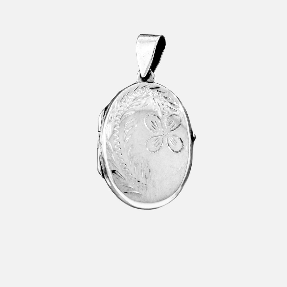 Oval Silver Locket with Flower Design