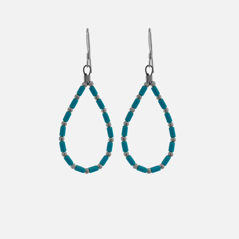 A pair of Native American Silver and Turquoise Beaded Drop Earrings with .925 Sterling Silver beading from Super Silver.