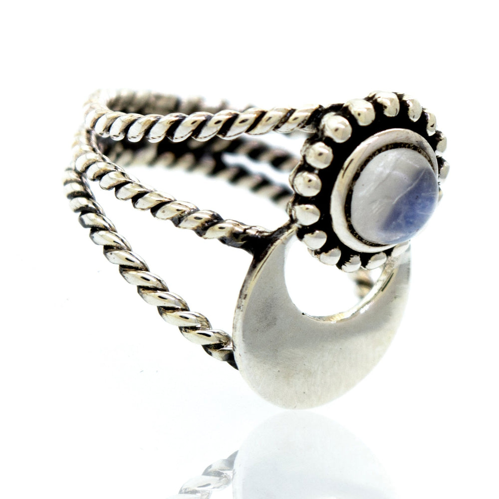 A Super Silver Online Only Exclusive Round Moonstone Ring made of .925 Silver, on an online store.