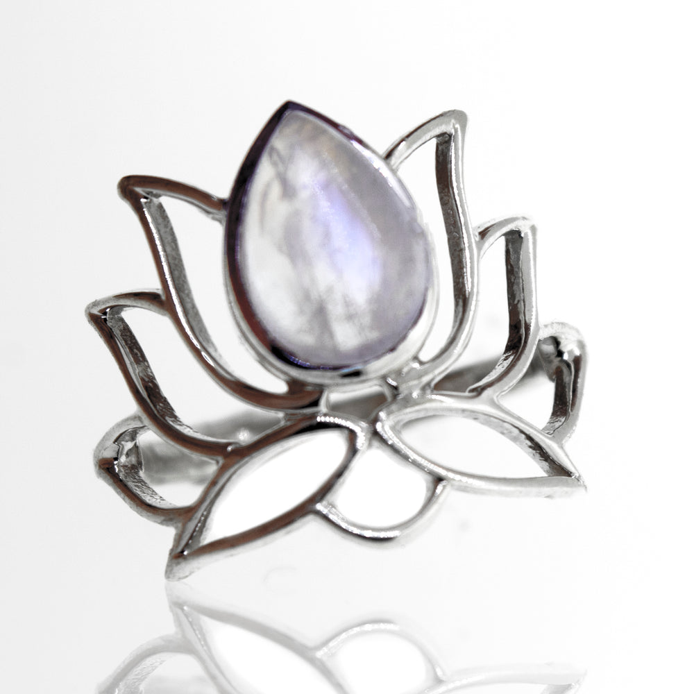 
                  
                    A stunning Super Silver moonstone lotus ring featuring the Online Only Exclusive Moonstone Lotus Ring.
                  
                