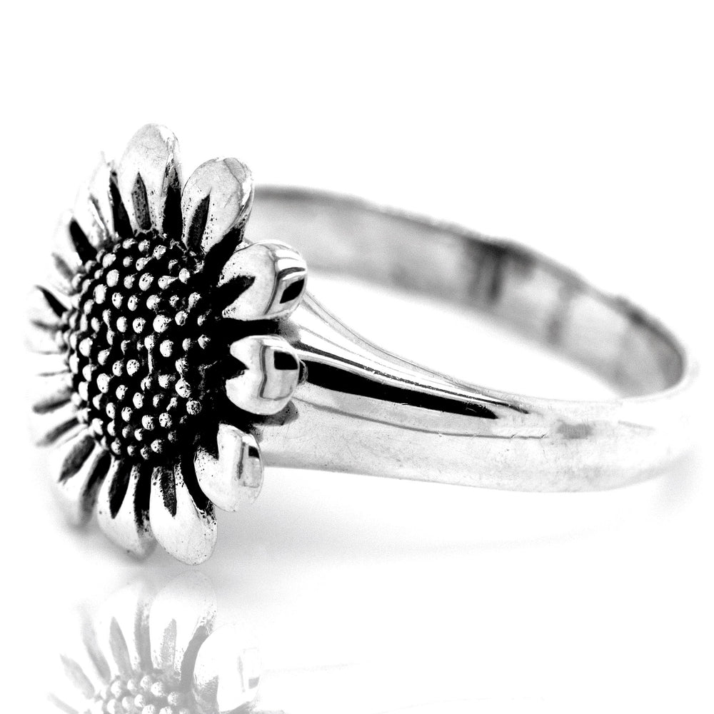 
                  
                    A sterling silver Bright Sunflower Ring with a boho sunflower design.
                  
                