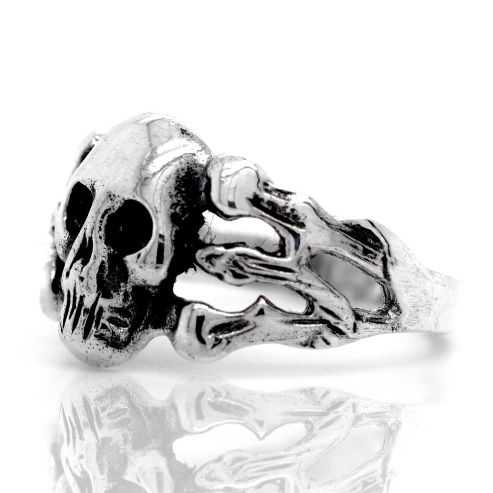 A silver men's Skull Ring.