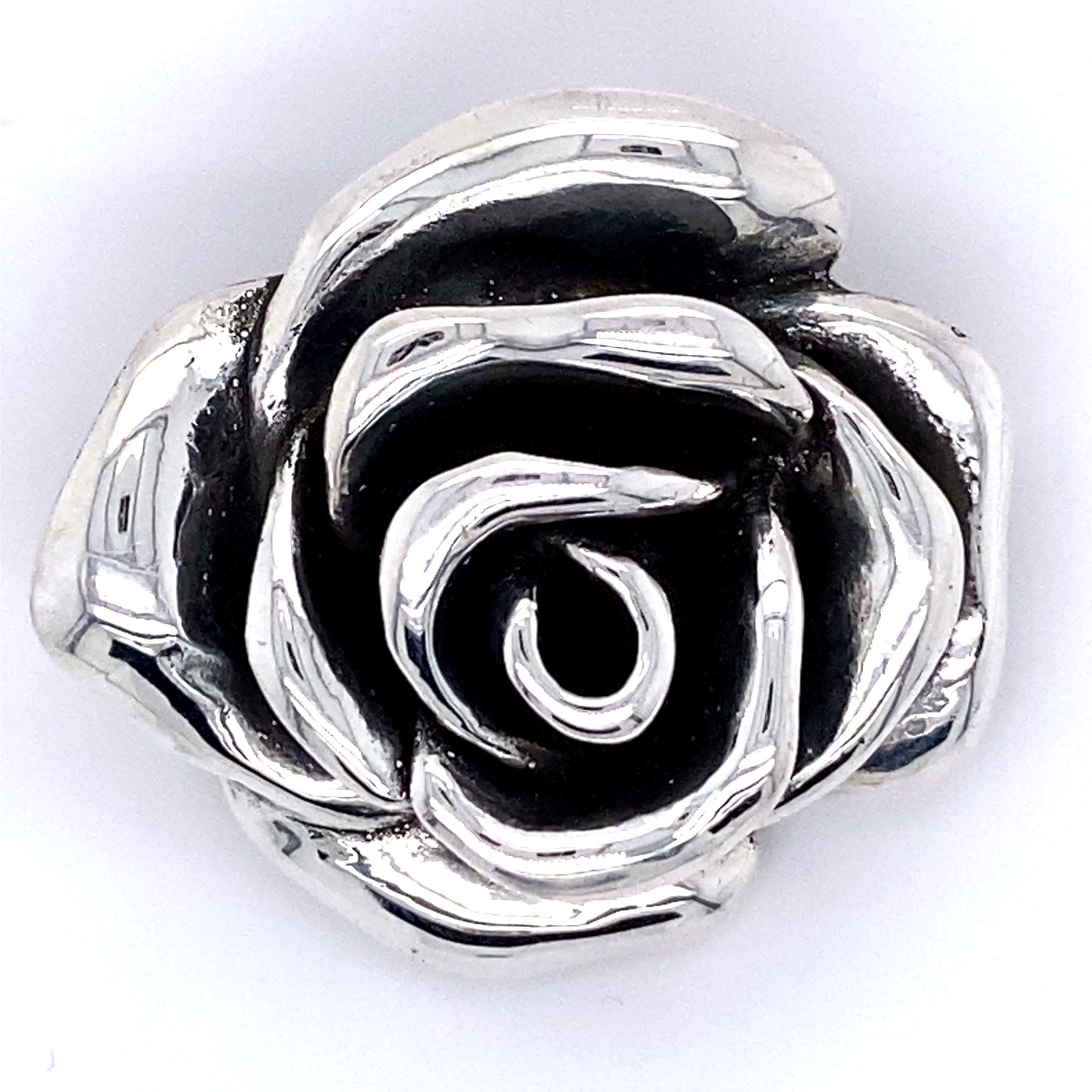 A Super Silver Stunning Electroformed Rose Pendant on a white background.