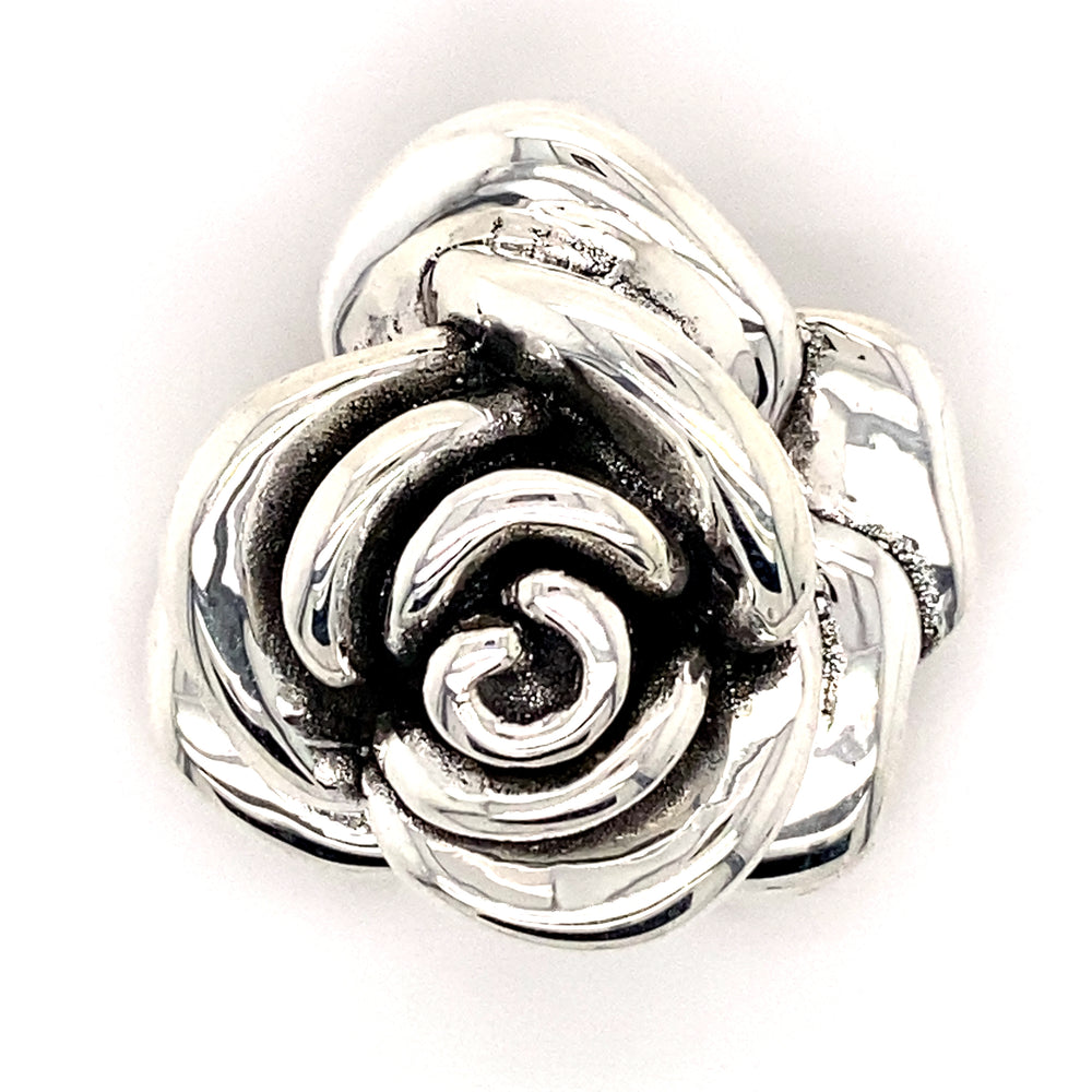 A Stunning Electroformed Rose Pendant by Super Silver on a white background.