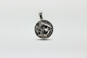 
                  
                    This Super Silver .925 Sterling Silver Buffalo Coin Charm showcases an antique buffalo coin with a horse image.
                  
                