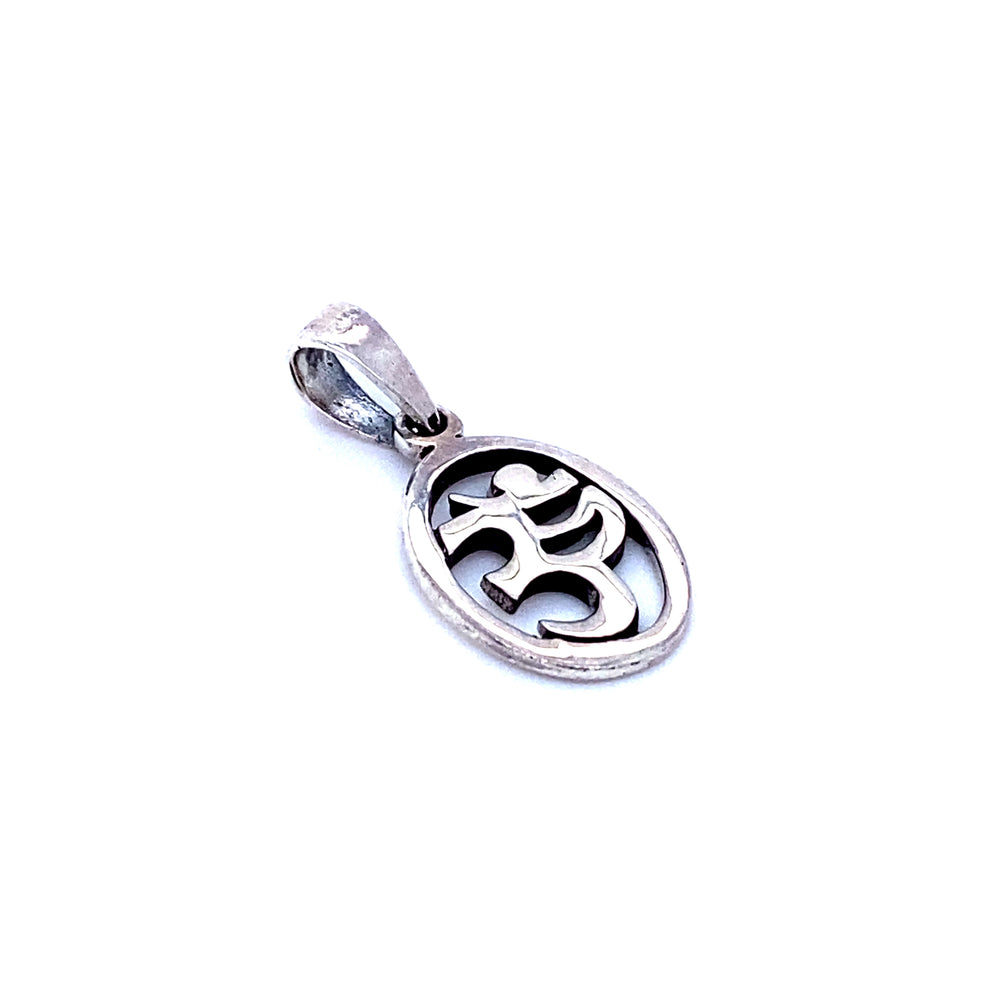 A Super Silver pendant with an Oval Om Charm, representing the sacred sound of the universe.