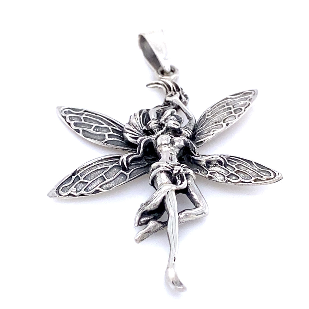 
                  
                    A 2" long Super Silver pendant with a Dancing Fairy Charm on it, made of .925 Sterling Silver.
                  
                