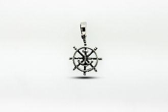 A Super Silver Ships Wheel Charm with Anchor necklace, perfect for sea-fearing captains.