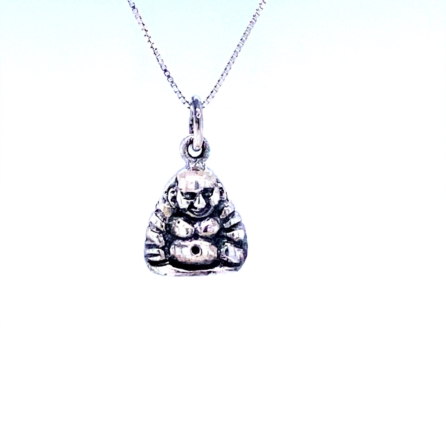 
                  
                    A Super Silver Laughing Buddha Charm on a chain, bringing good luck.
                  
                