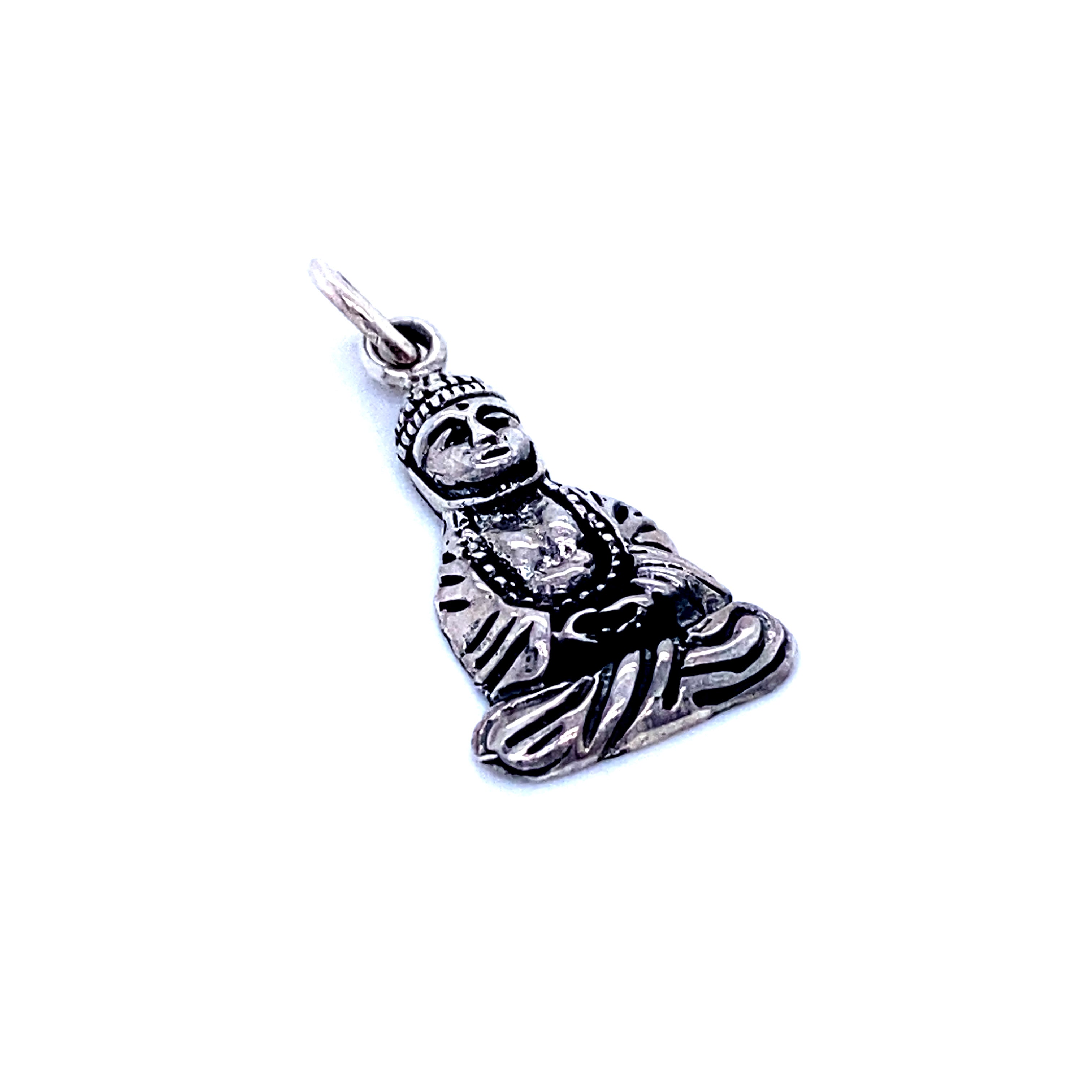 A Meditating Gautama Buddha charm from Super Silver on a white background, perfect for meditation.