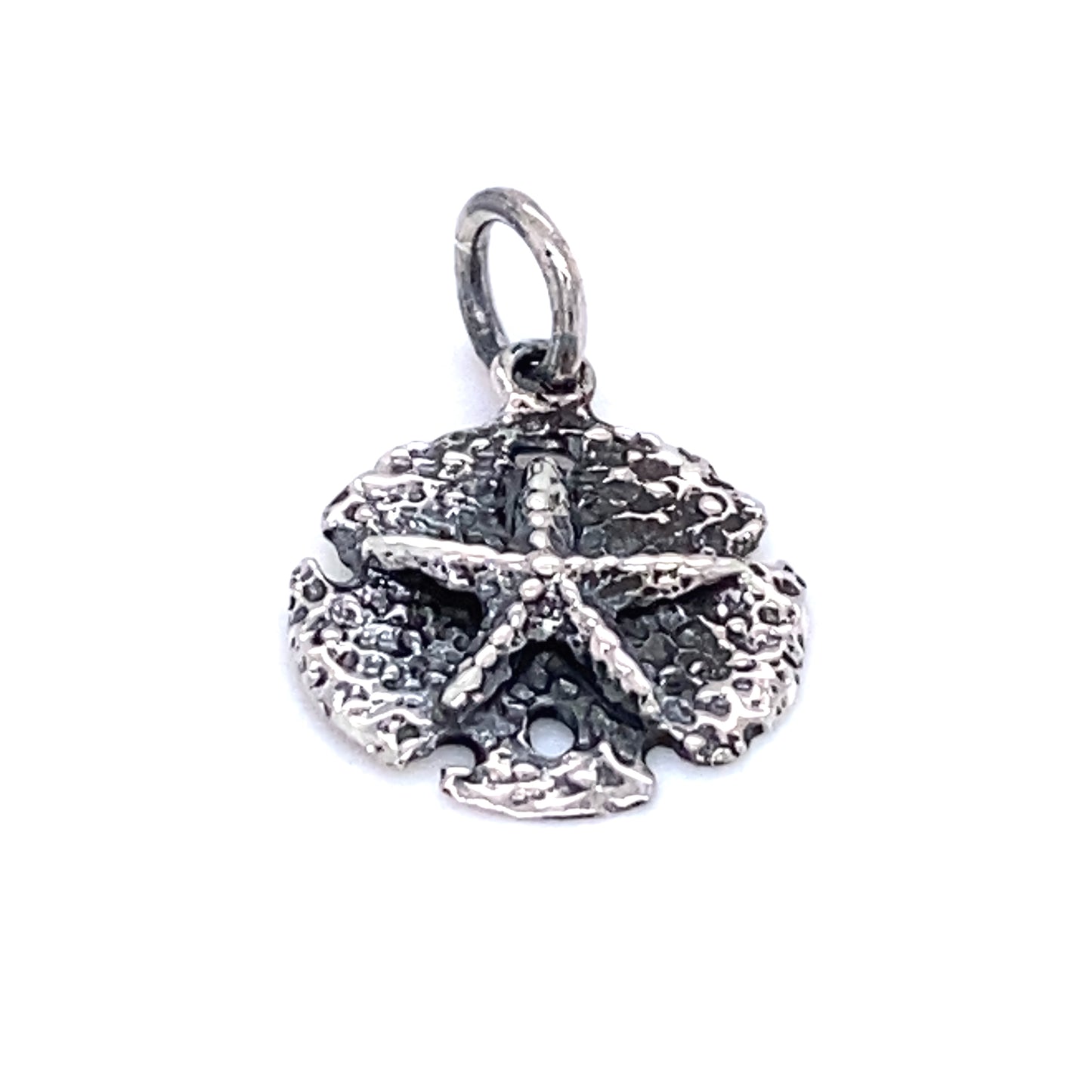 
                  
                    A Small Oxidized Sand Dollar Charm from Super Silver on a white background, perfect for beach lovers.
                  
                