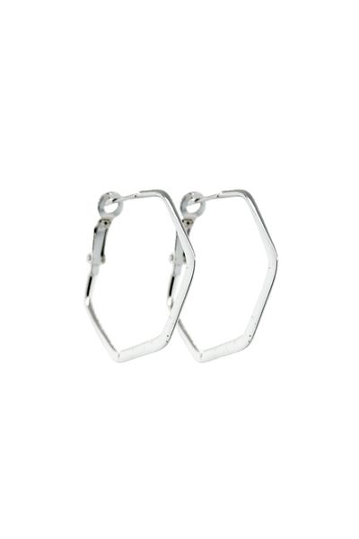 These Small Flat Hexagon Hinged Hoops from Super Silver feature a simple design and are perfect for any occasion. They are showcased on a clean white background, emphasizing their elegance.