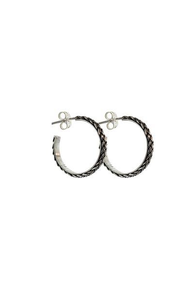 A pair of Super Silver Rope Style Stud Back Hoop earrings on a white background.