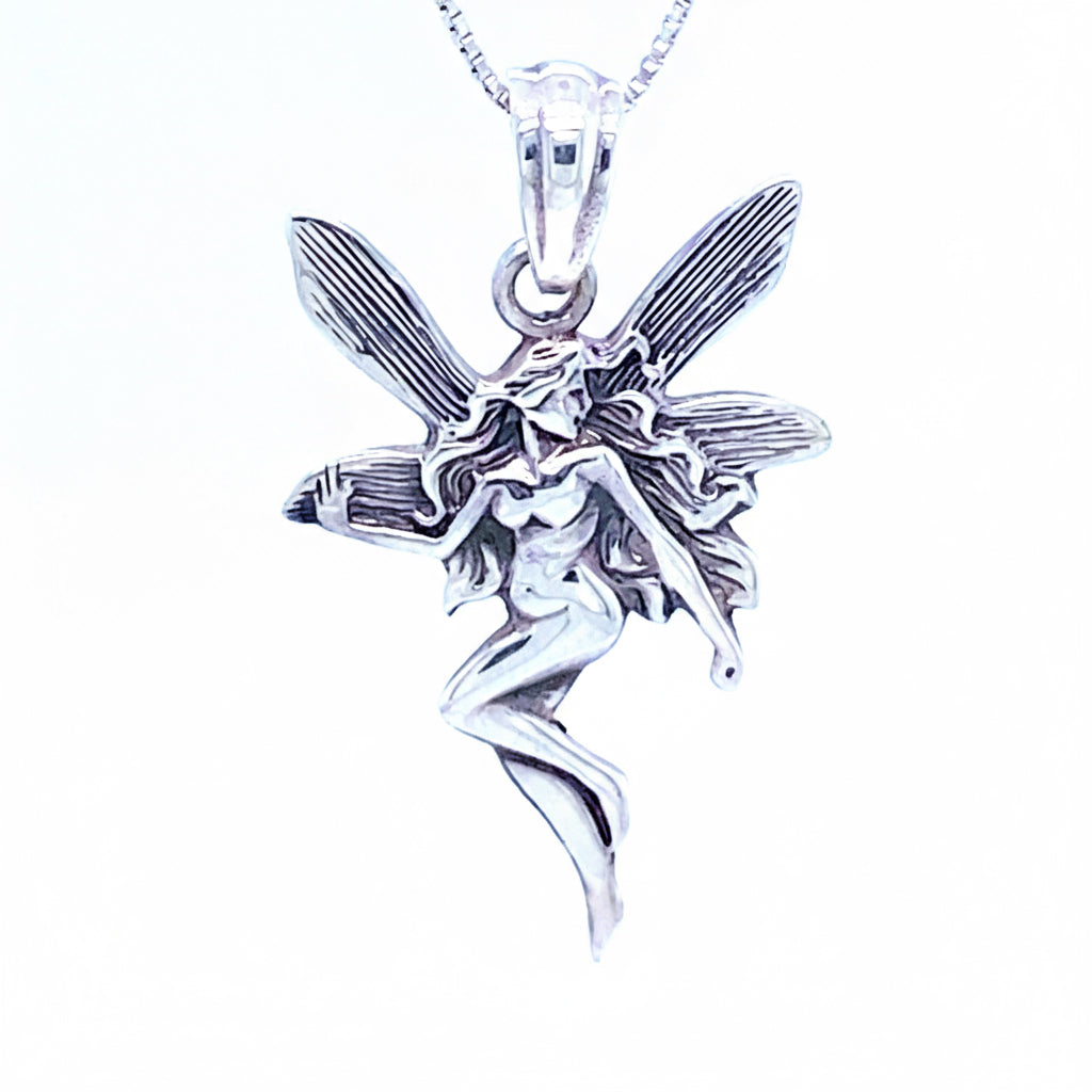 An enchanting Dancing Fairy Pendant with a fairy on it from Super Silver.