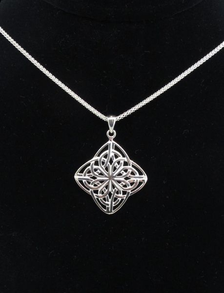 
                  
                    A Square Celtic Knot Pendant made of sterling silver by Super Silver.
                  
                