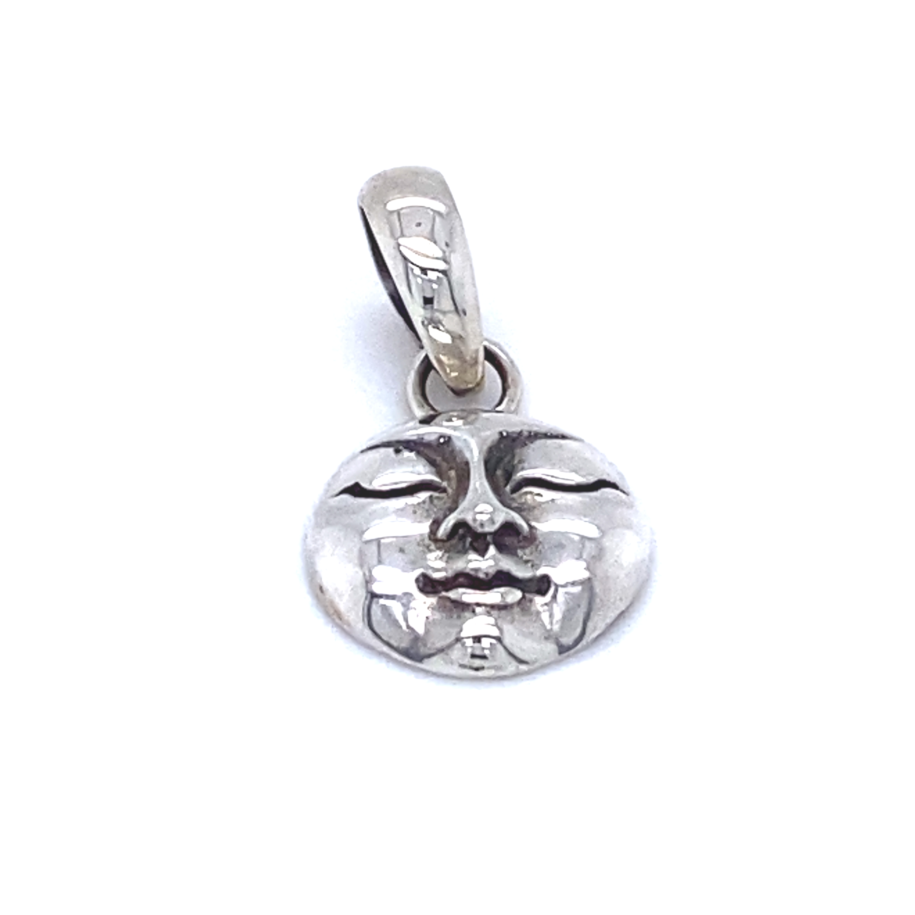 A Super Silver Small Moon Goddess Pendant with a moon face.