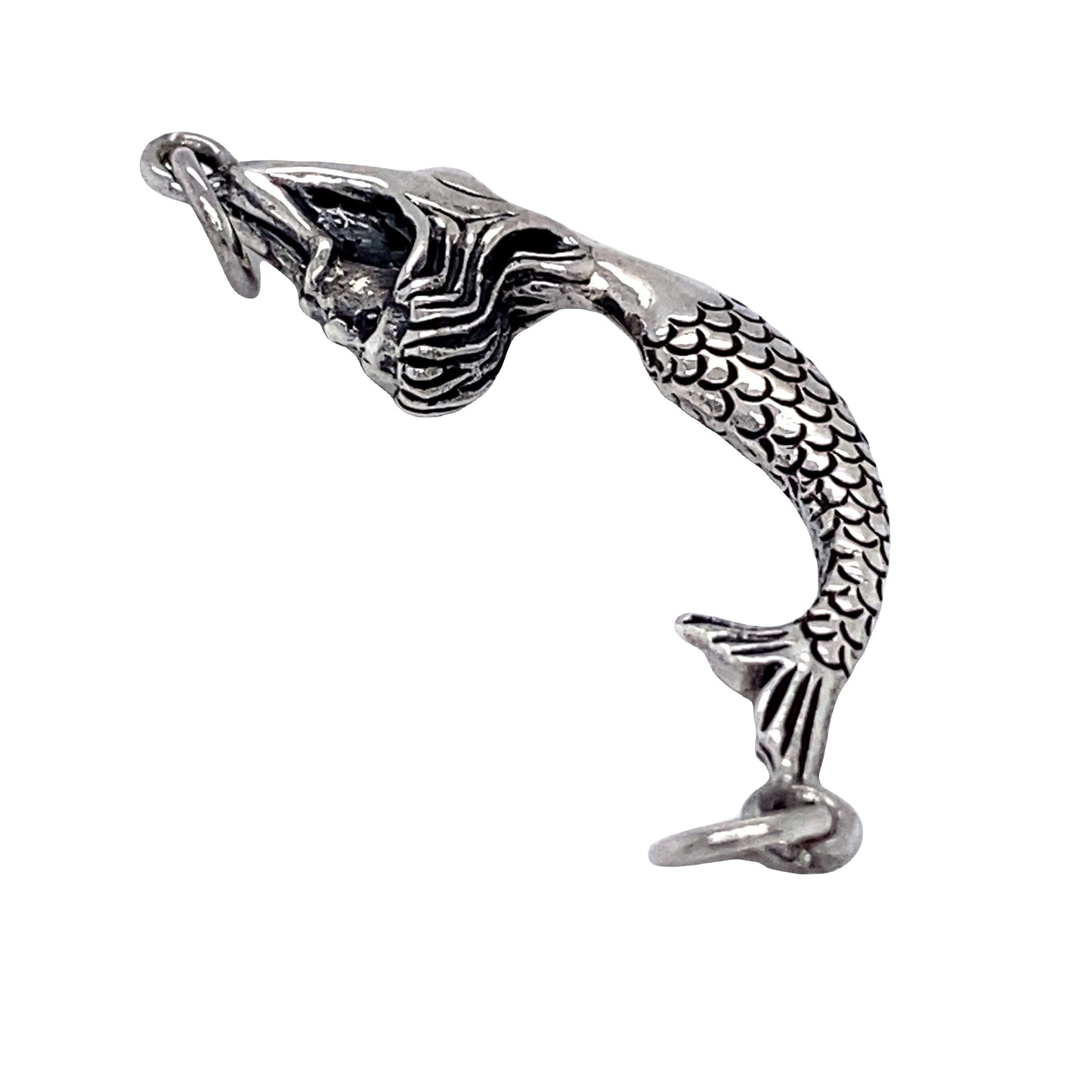 A Lounging Mermaid Pendant by Super Silver on a white background, embodying the sea goddess.