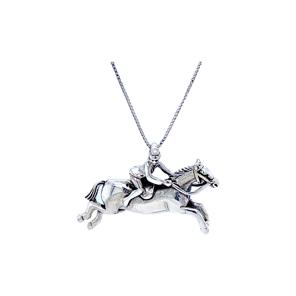 A Jumping Horse with Jockey Charm pendant from Super Silver, making it the perfect gift for equestrian enthusiasts.