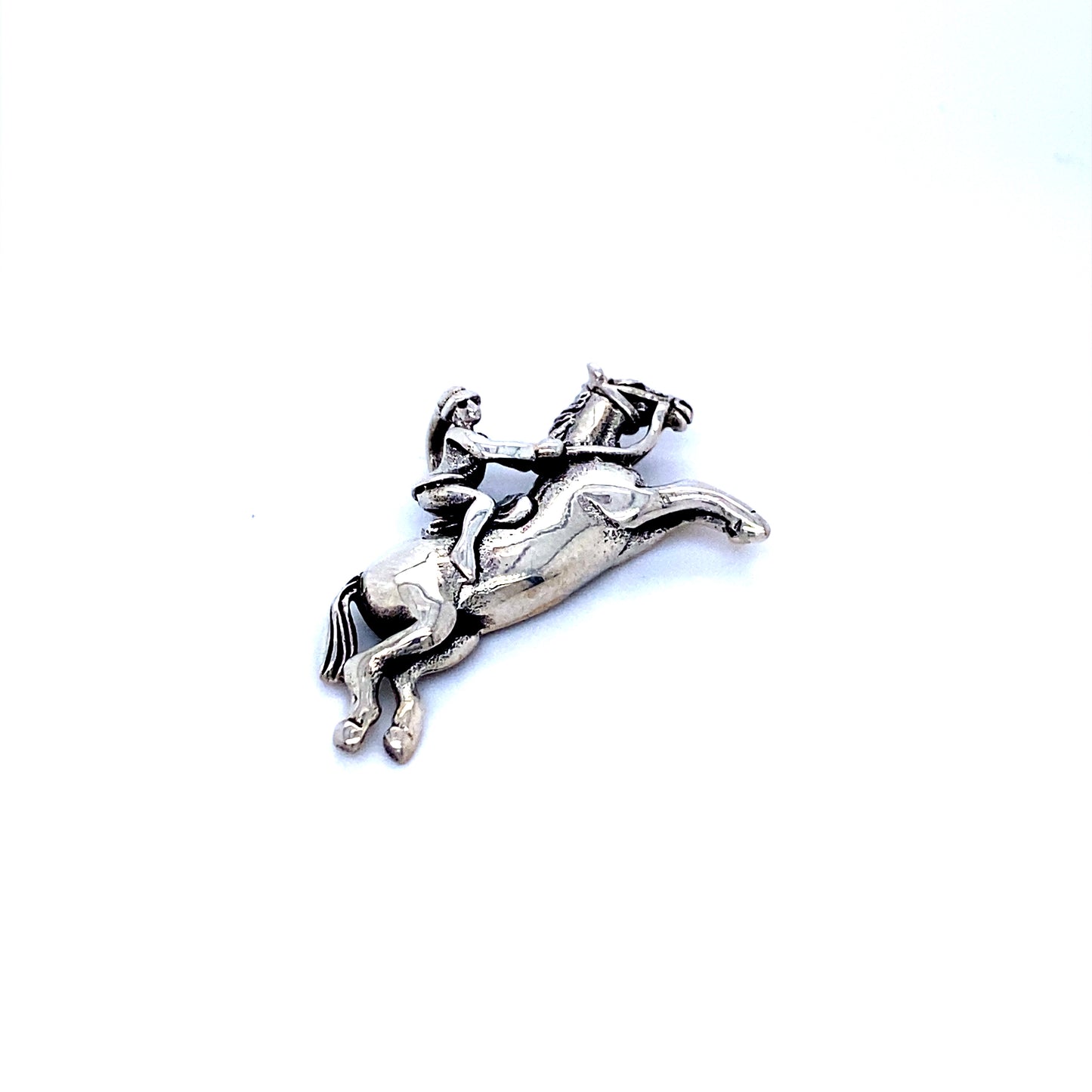 A Jumping Horse with Jockey Charm pendant, perfect as a gift from Super Silver.