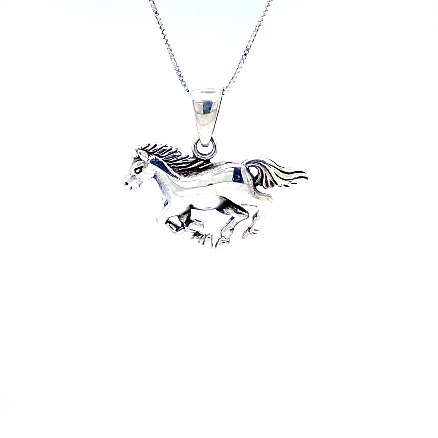 A Super Silver Galloping Horse Charm on a white background.
