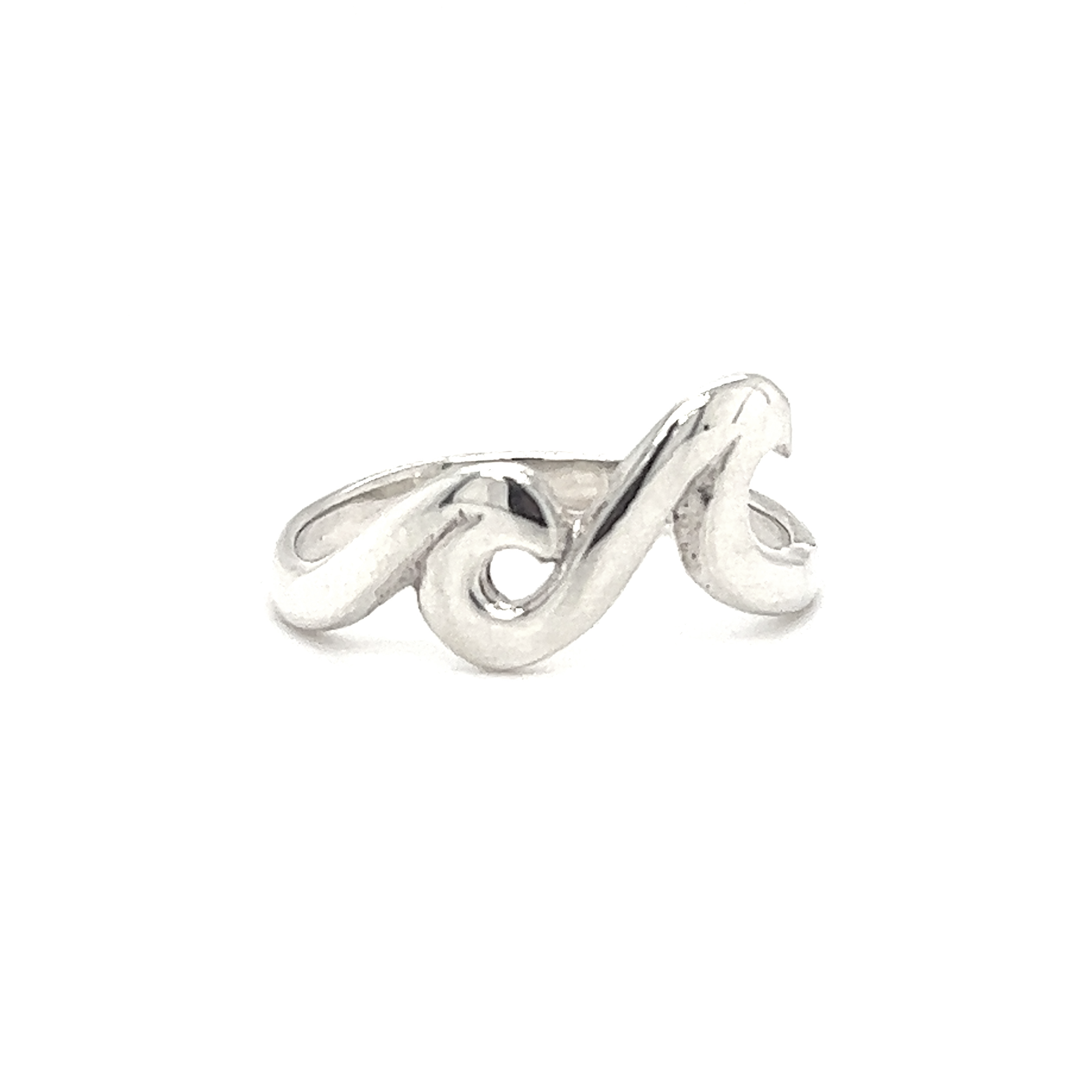 A sterling silver Two Waves Ring with a modern wave design.