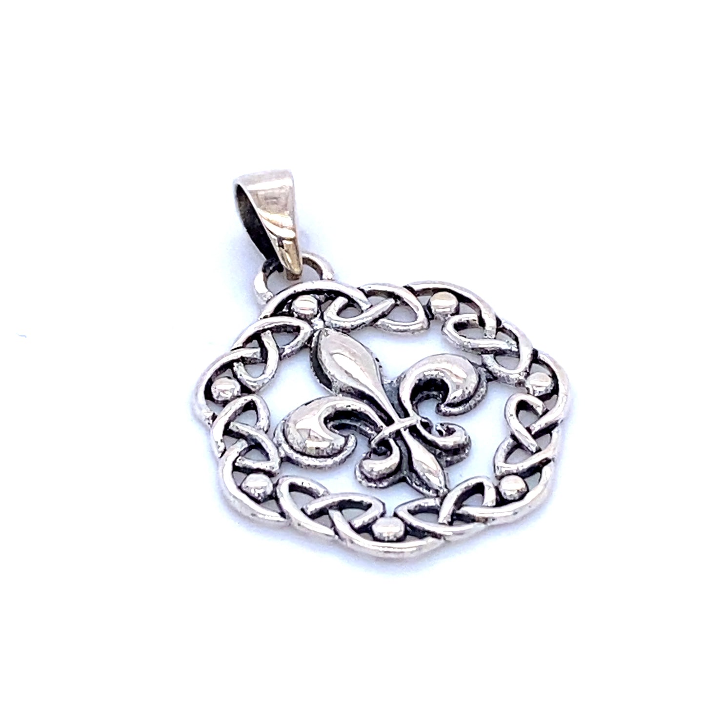 Super Silver's Fleur De Lis Charm With Celtic Weave pendant with old-world charm.