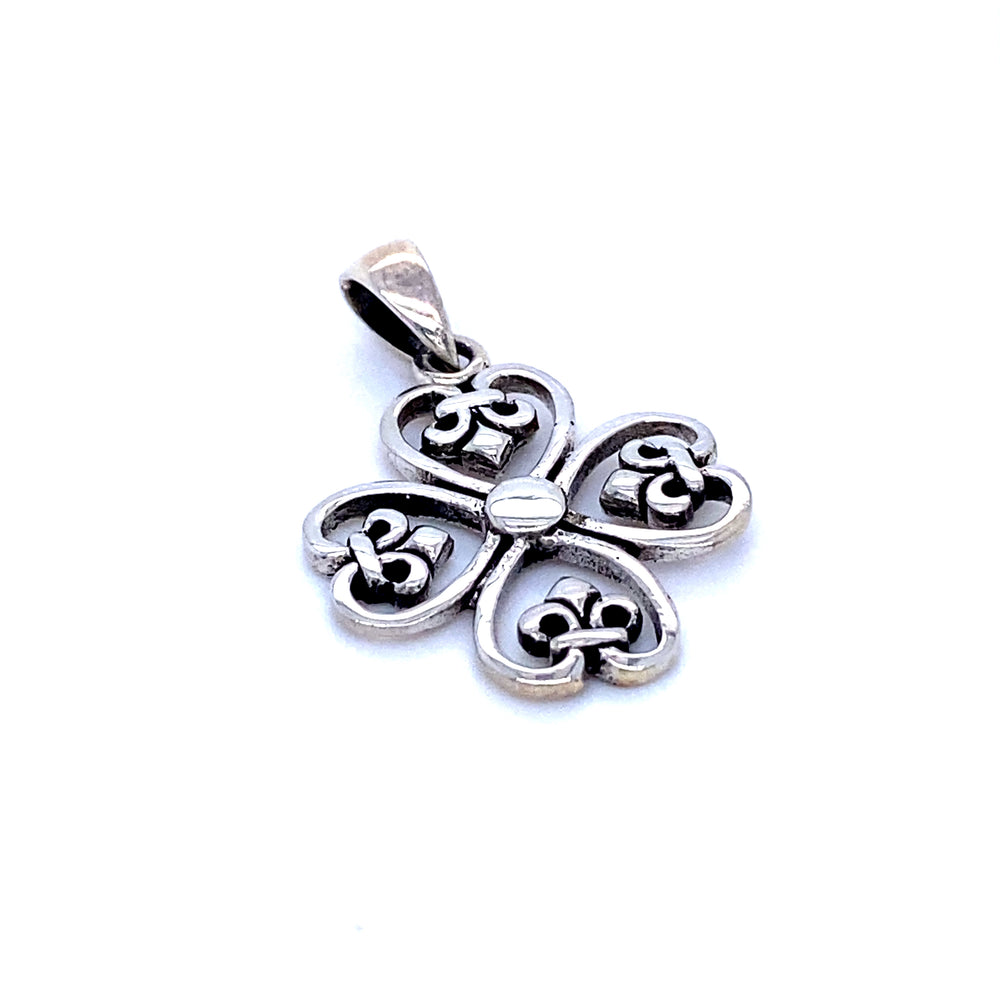 
                  
                    A Super Silver Clover Cross Pendant with Fleur De Lis design.
                  
                
