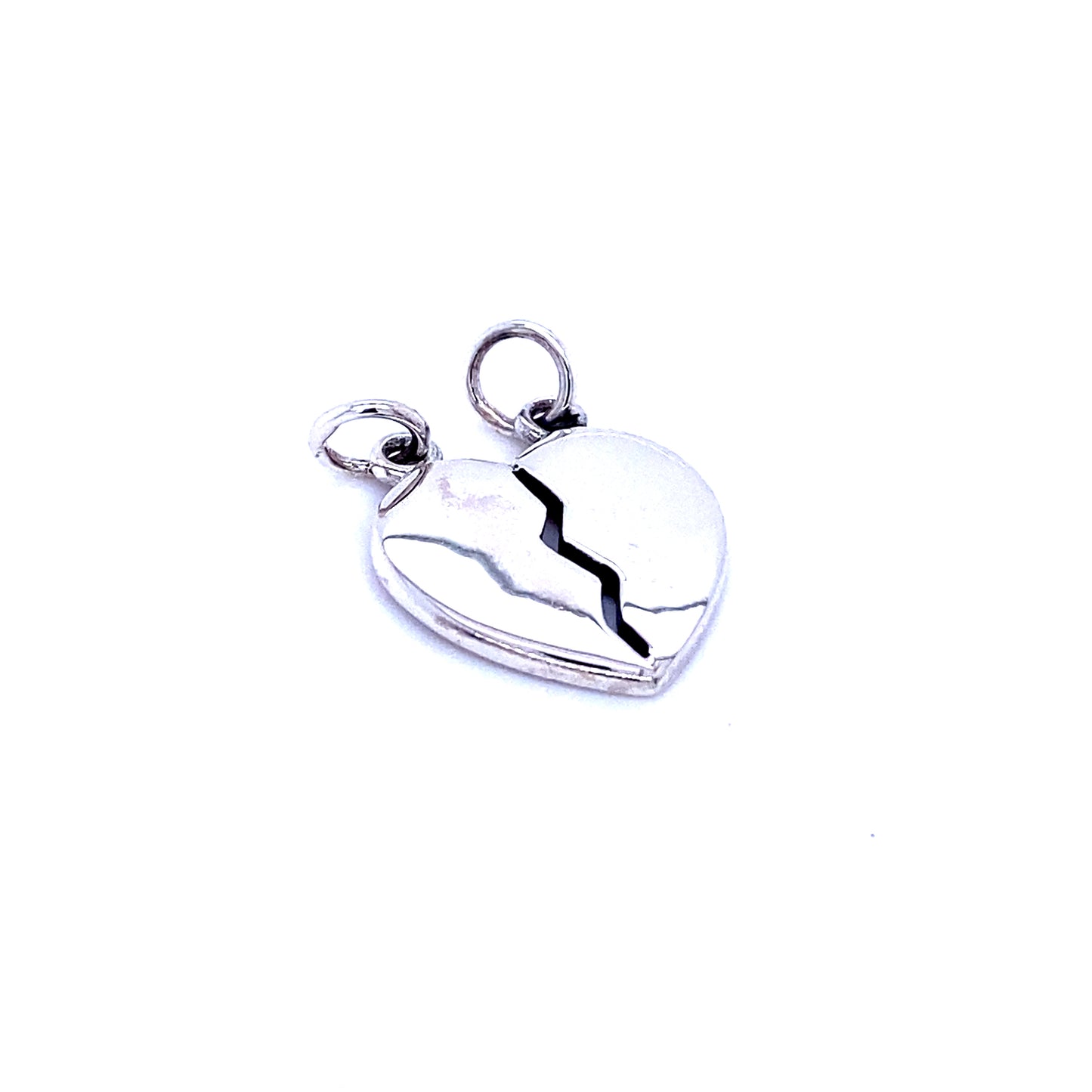 A customizable Plain Heart Break Apart Charm crafted from .925 Sterling Silver, showcased on a pristine white background. (Brand: Super Silver)