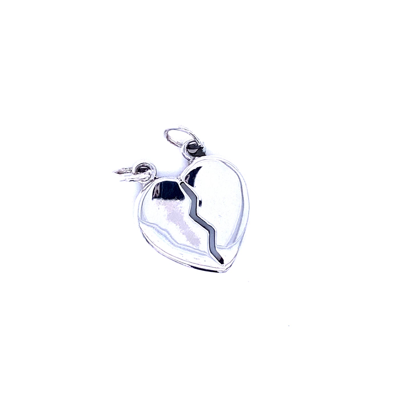 A customizable Plain Heart Break Apart Charm in .925 sterling silver, placed on a white background by Super Silver.