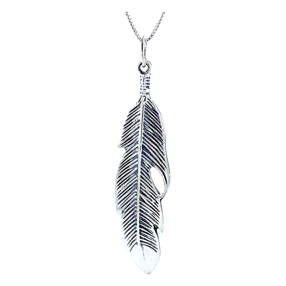Embrace your untamed spirit with an exquisite Super Silver Small Feather Pendant on a chain, showcasing individuality at its finest.
