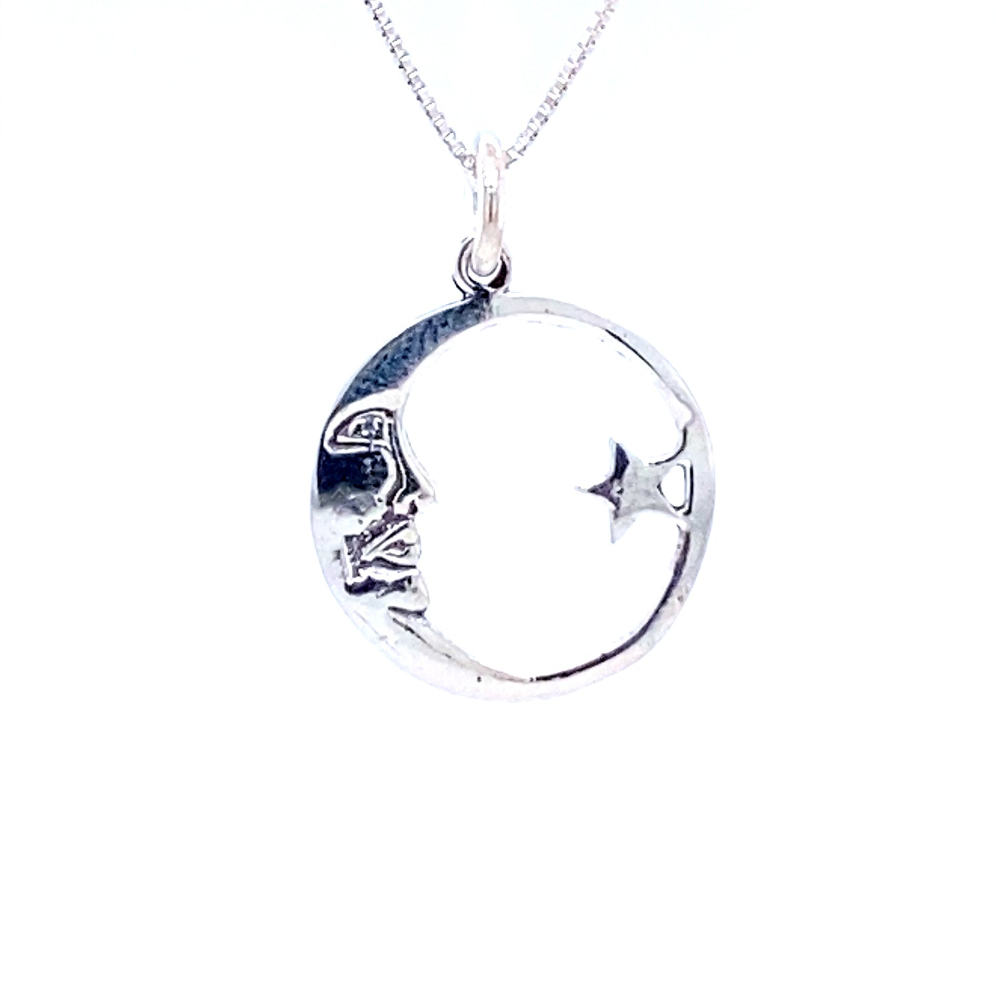 A Super Silver interstellar pendant featuring celestial styles with a Crescent and Star Pendant motif.